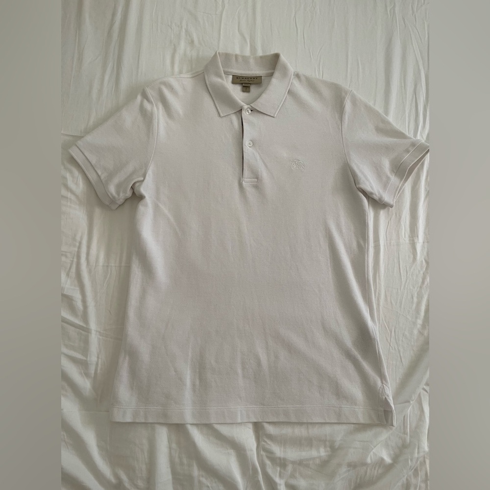 Burberry Super Nova Check Pattern Polo in White. Size Small